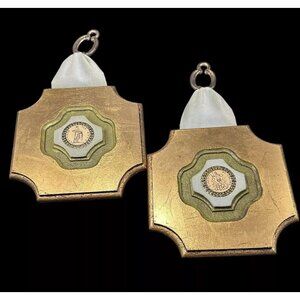 Set of 2 Gold Gilt JARU Vintage 7" Wall Plaques w Brass and Velvet Hangar